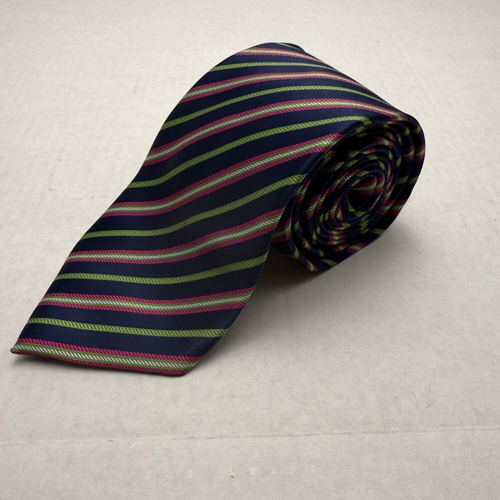 Toro Firenze Italy Silk Striped Tie Navy Pink Green Diagonal Necktie